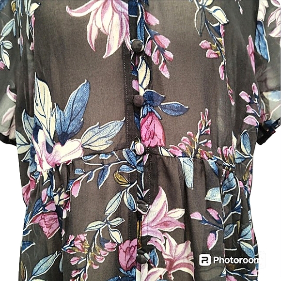 🎁 NWOT Torrid, Sheer, Hi-Lo Tunic. Elastic Waist, Short Sleeves, Fabric Buttons - Picture 13 of 16